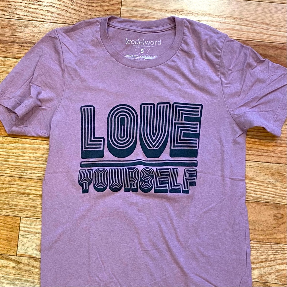 Lilac “Love Yourself” Retro Marquee Font Graphic Tee - Unisex S